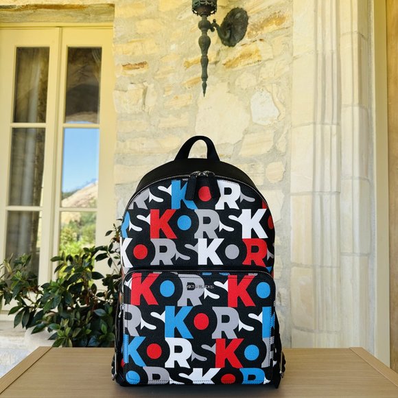 Michael Kors Cooper Signature PVC Graphic Logo Commuter Backpack Red Multi NWT - Picture 2 of 11